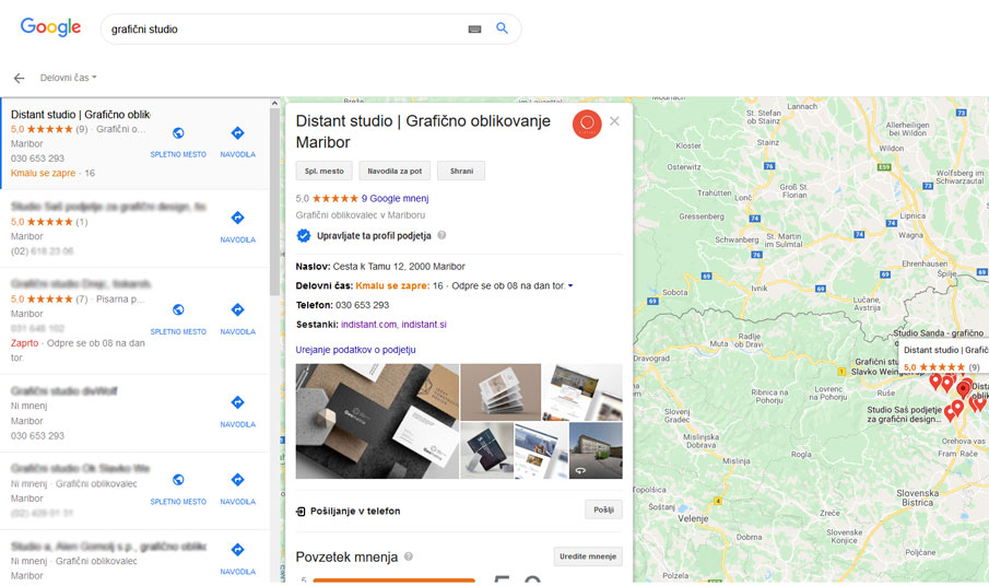 Izbran izvajalec storitve v Google my business